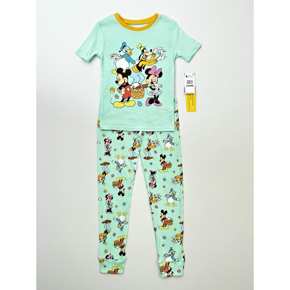 Disney Mickey Mouse Easter Pajama Set Kids 2 Piece Mint Green NWT Bunny